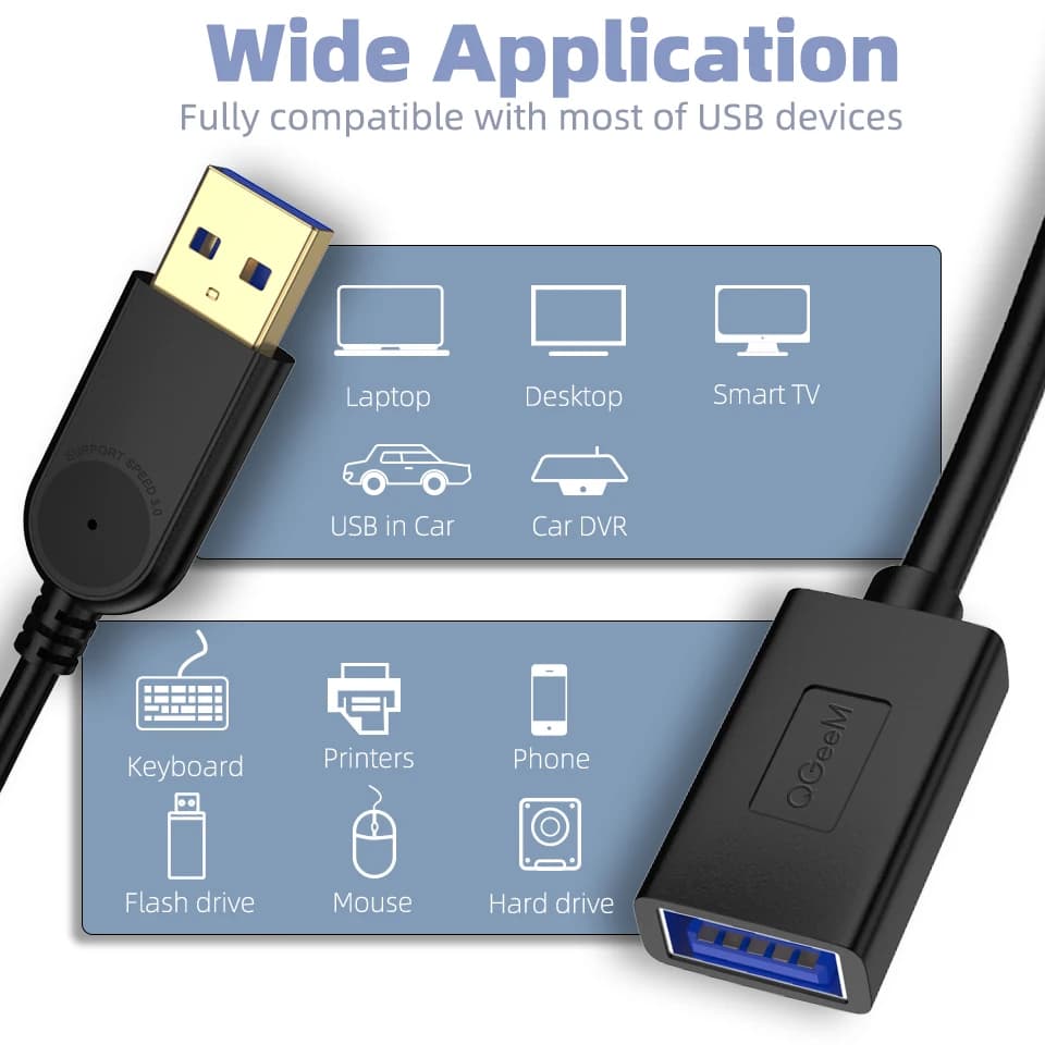 QGeeM USB تمديد وصلة كابل سوبر سرعة USB 3.0 كابل ذكر إلى أنثى 1 متر 2 متر 3 متر مزامنة البيانات USB 2.0 موسع الحبل تمديد USB - 6