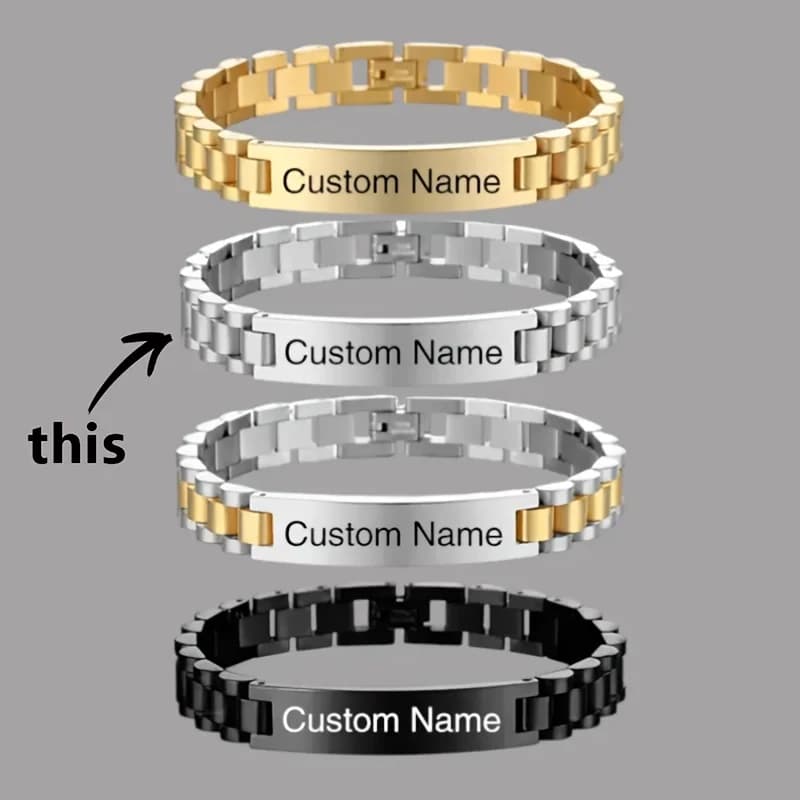 Customized Name Text Men's Bracelet Personalized Engrave 304L Stainless Steel Fashion Bracelet Best Gift for Boyfriend or Father