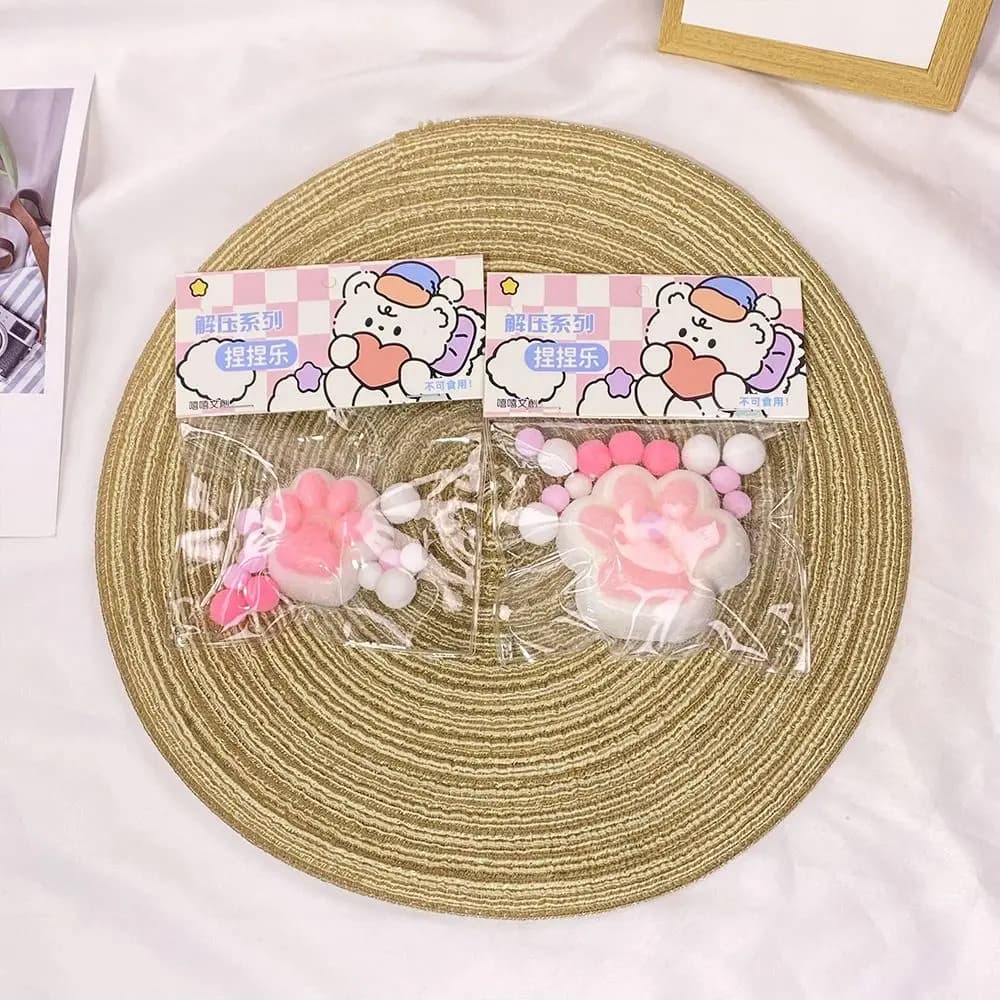 Taba Squishy Bow Cat Paw Fidget Toys Cute Pink Cat Foot Slow Rebound Toy Wet Soft Antistress Pinch Decompression Sensory Toy - 5