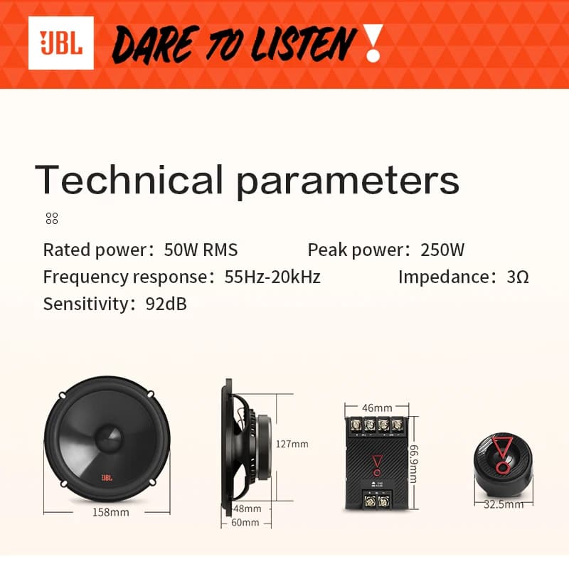 سماعة سيارة JBL مقاس 6.5 بوصة STAGE3 607CF سماعة باب ثنائية الاتجاه سماعة تريبل سماعة ميد سماعة صبووفر سماعة سيارة صوت محيطي - 5