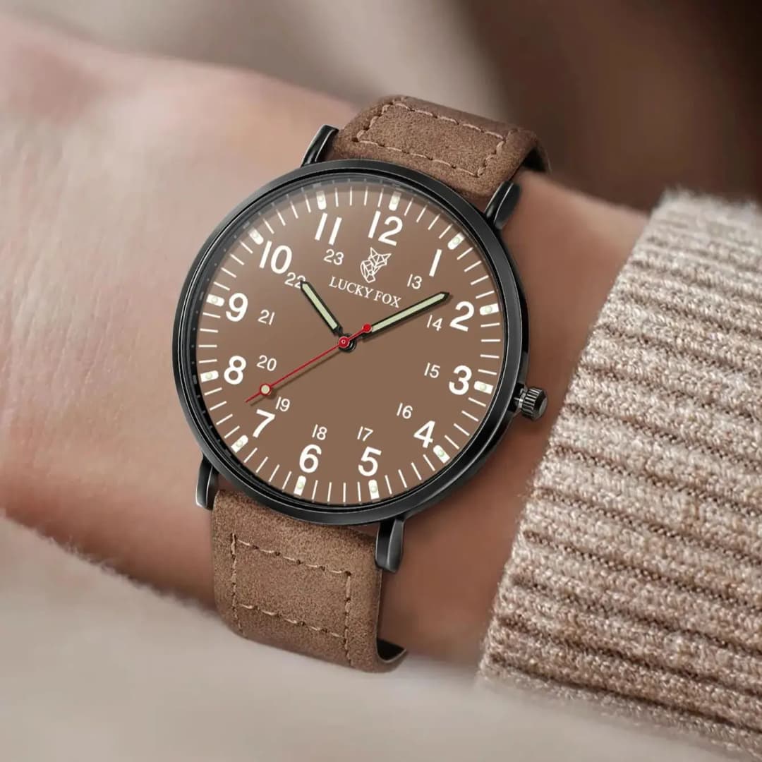ساعة لاكي فوكس كلاسيكية فاخرة بسيطة غير رسمية كوارتز رجالية ساعة يد للرجال ساعة كبيرة بميناء دائري - 2