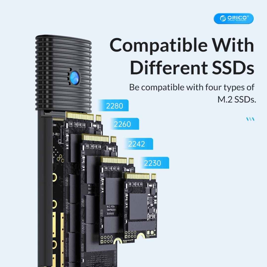 ORICO M2 SSD Enclosure NVMe NGFF 10Gbps PCIe M.2 SSD Case Portable USB C 3.2Gen2 Tool Free External Adapter with Metal Heat Sink - 4