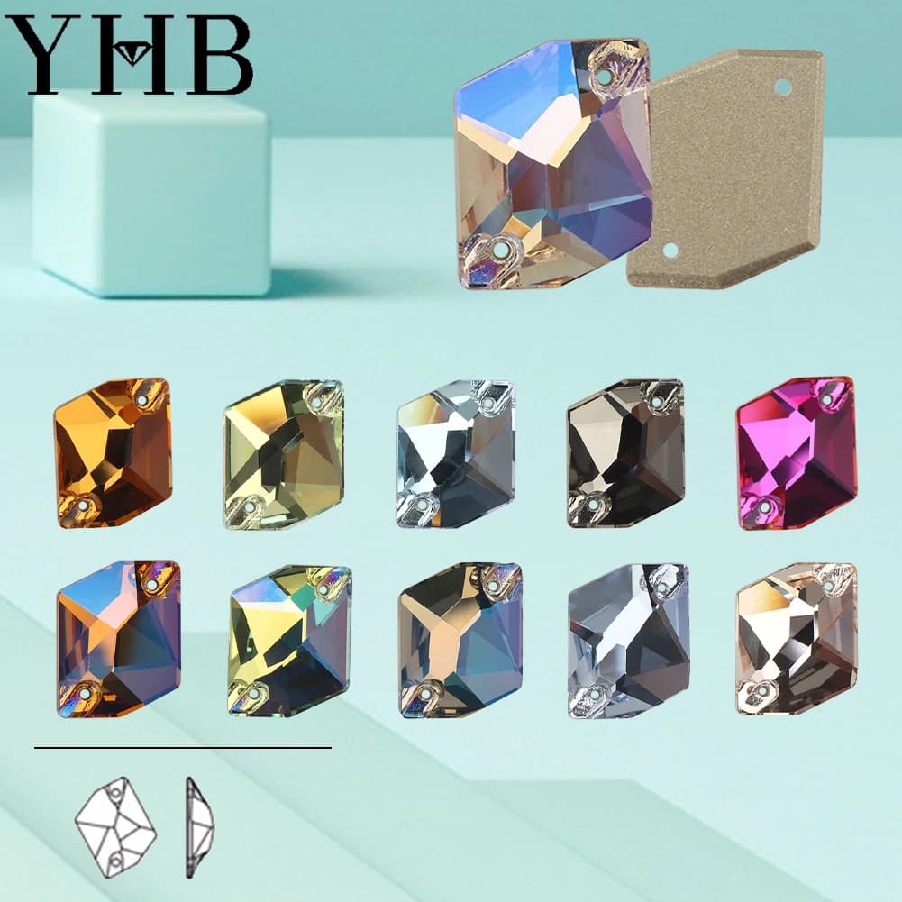 YHB Moonlight Comsic Glass Rose Crystal AB Sewing Stones Flatback Sew on Rhinestones For Garment Clothes Bags 11*14MM