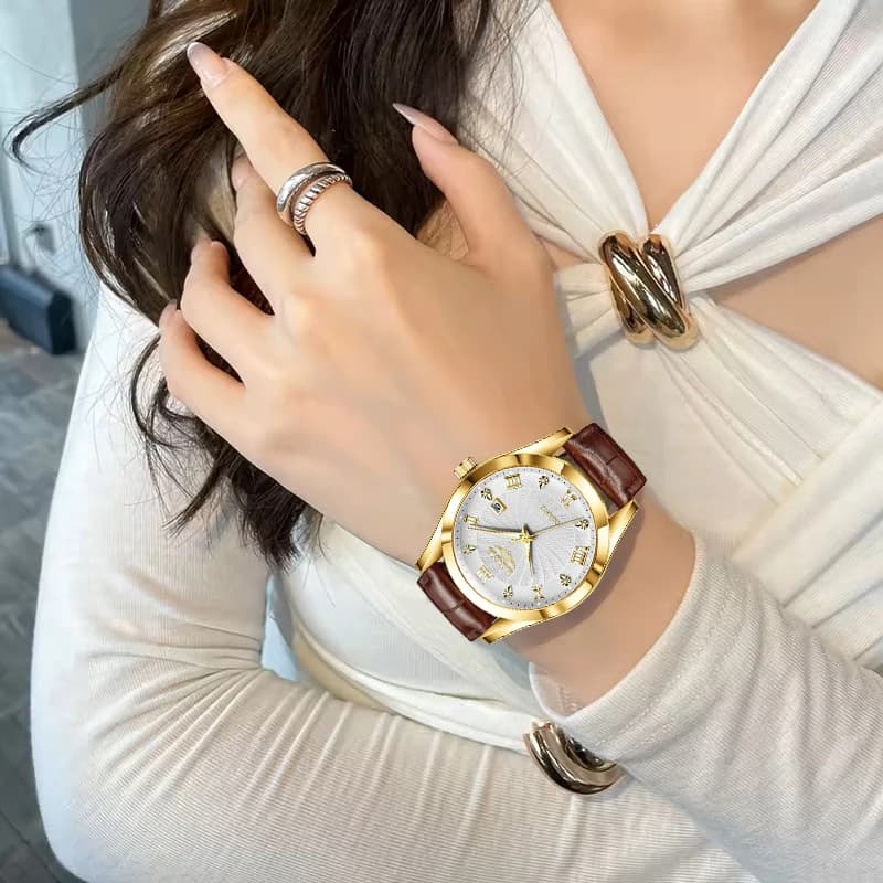 ساعة LIGE للنساء، ساعة رياضية عسكرية من الجلد مقاومة للماء، ساعة فاخرة مع سوار - 5