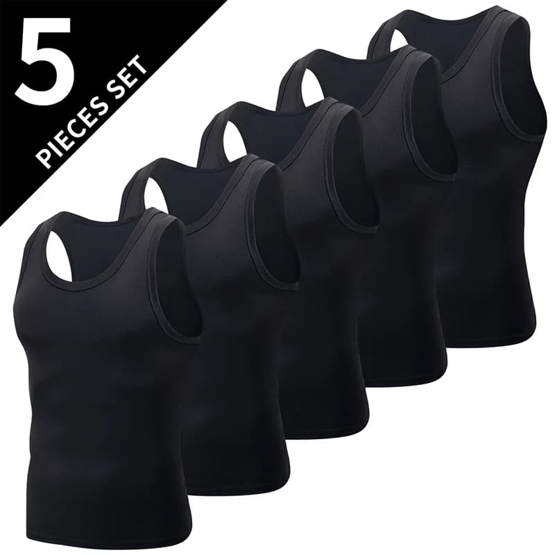 1/3/5 Pcs Men's Solid Color Simple Fashion Fitness Vest Plus Size Youth Sports Physical Education Class Sleeveless T-shirt Tight
