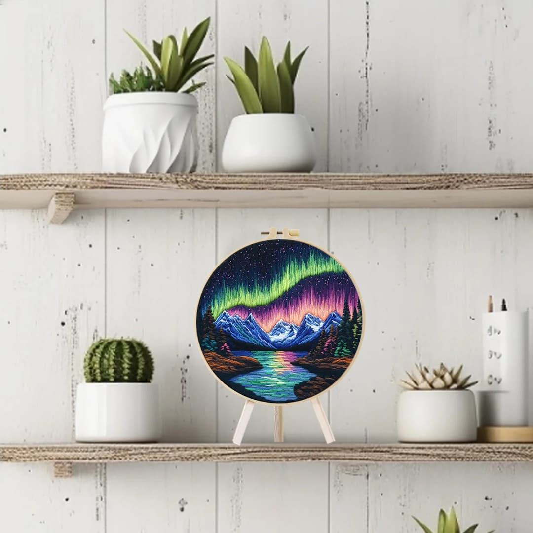 مجموعة تطريز أورورا DIY - عبر الإبرة للمبتدئين - فن الخياطة المطبوع - ديكور منزلي وفن الإبرة - 4