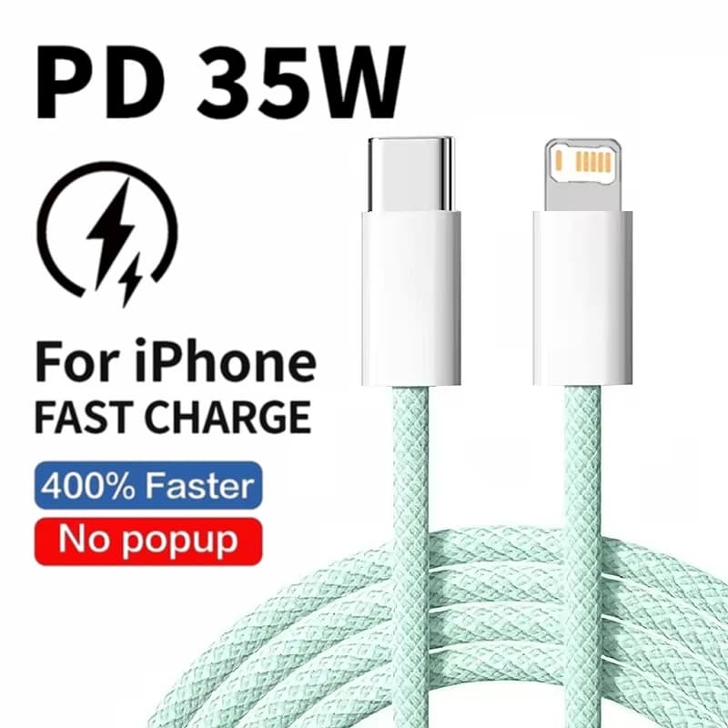 35W Fast Charge PD Cable For iPhone 13 14 Pro Max 11 12 mini X XR XS Max 7 8 Plus Quick Charging USB-C Data Braided Cables 1m 2m - 6