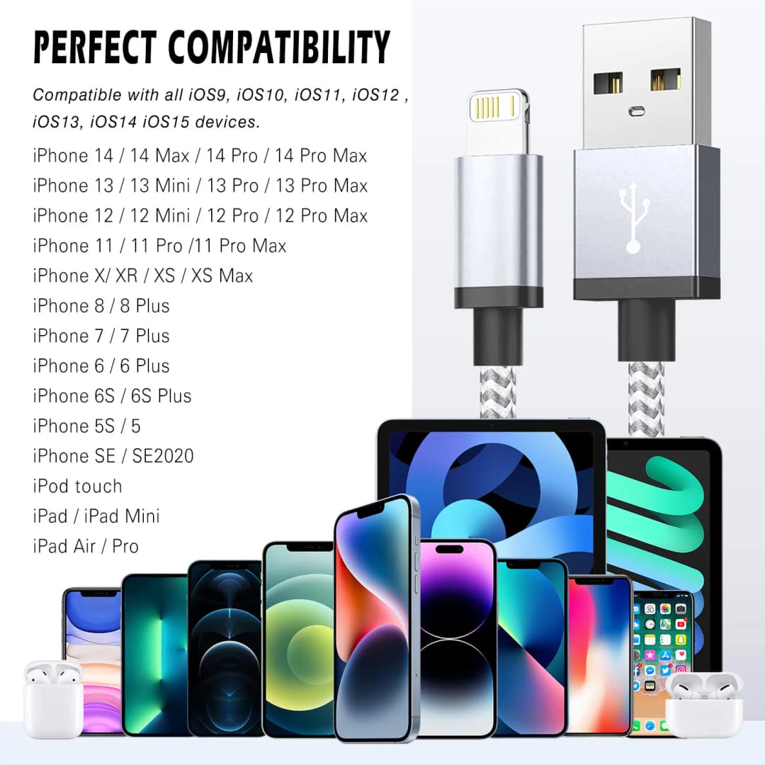 Fast Charging USB Charger Cable For iPhone 14 13 12 11 Xs Max Xr X 8 7 6 Plus  iPad Origin Mobile Phone Long Data Cord 1m 2m 3m - 6