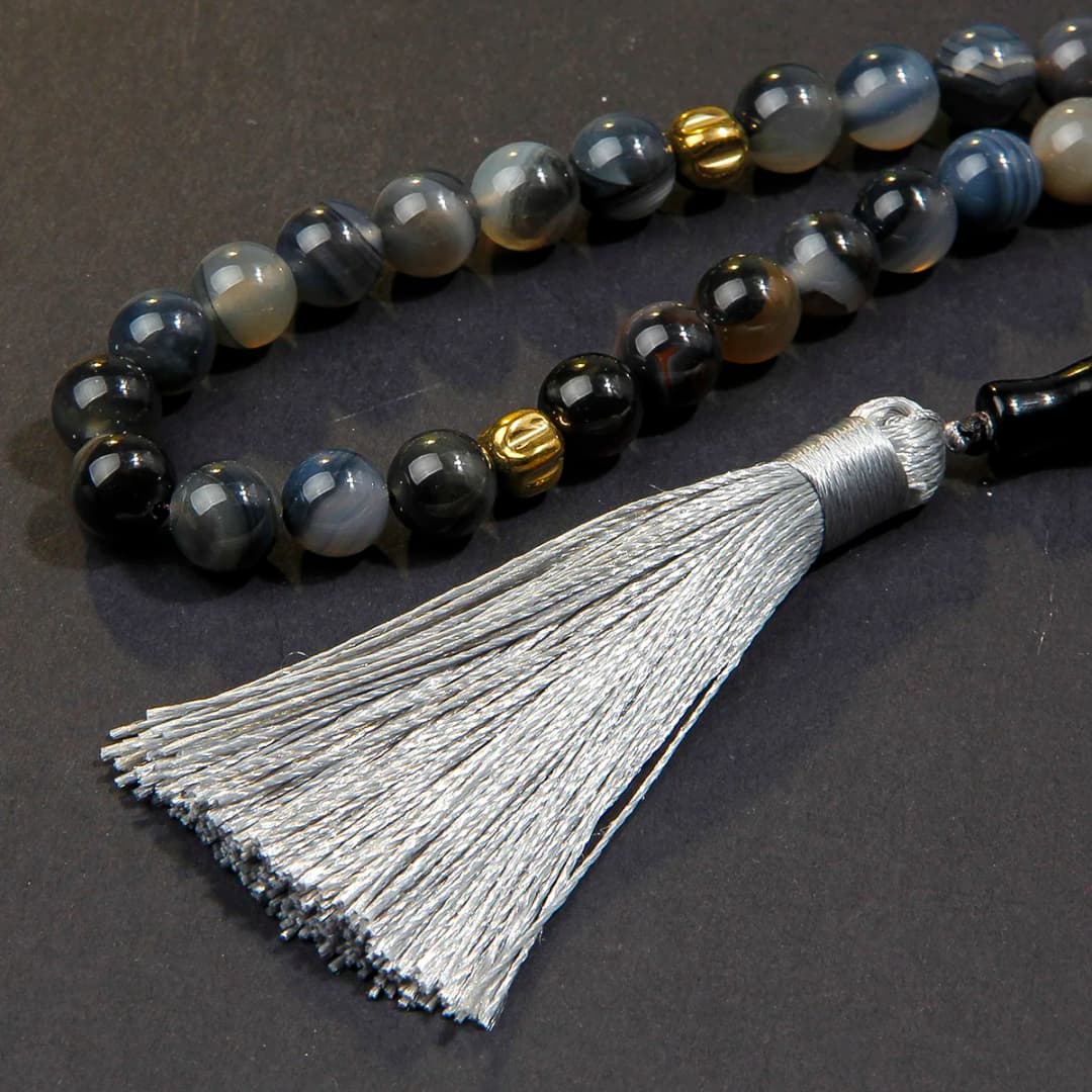 سوار مسبحة حج من حجر العقيق 10 ملم مع قلادة شرابة رائعة، سوار خرز مسلم - 4