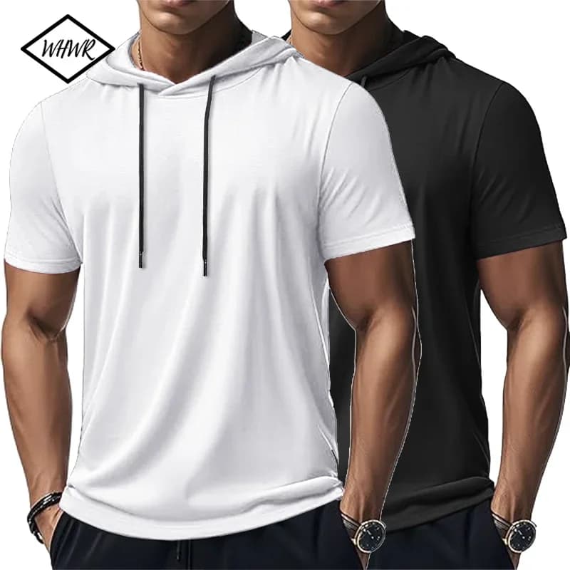 Men's Trendy And Fashionable Thin Style Breathable Loose Outdoor Running Casual Top Sports Short Sleeved T-shirt Hooded Style