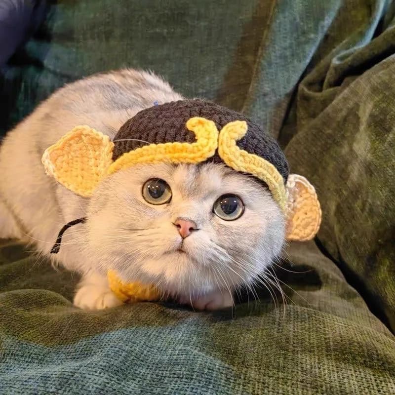Cute Cat Hat Funny Pets Party Cosplay Headwear Delicate Hemming Pendant Decor Elasticity Knitted Hat Pet Accessories - 6