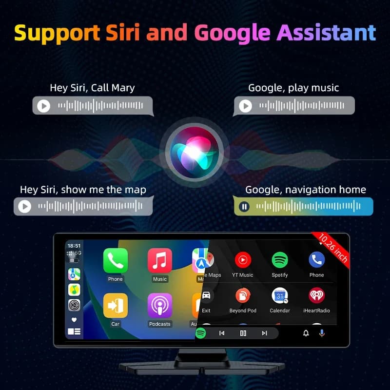 كاميرا داش 7 بوصة/10.26 بوصة 4K لاسلكية Carplay Android Auto 350 °   عدسة دوارة للسيارة DVR GPS والملاحة ولوحة القيادة ومسجل فيديو بلوتوث - 4