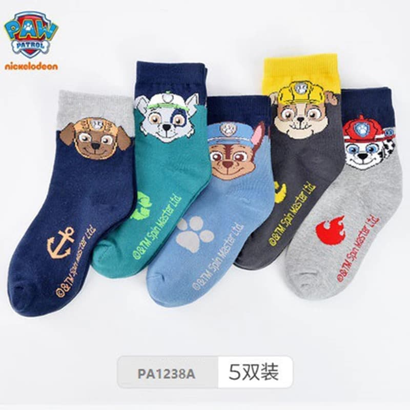 Original Paw Patrol 10PCS=5Pairs Children Socks Baby Boy Sock Age 3-8Y Chase Marshall Rocky Rubble Zuma Boys Girls Cotton Socks - 5