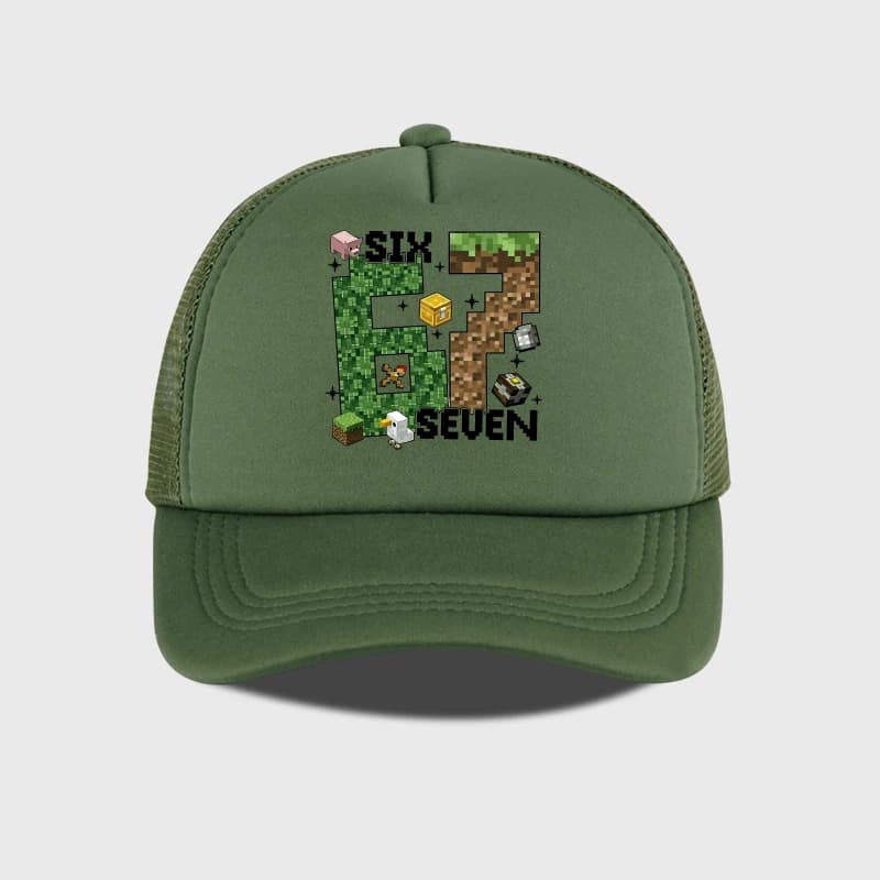 Gamer Pixel 67 Six Seven Sponge Mesh Cap - Breathable Mesh Adjustable Baseball Cap - Gift for Gaming Fans - Sun Protection Cap - 6