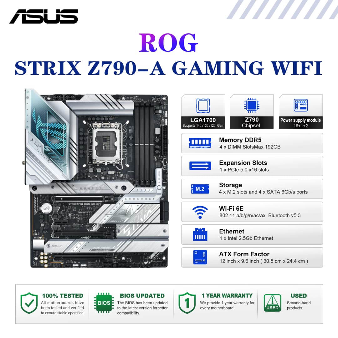 ASUS ROG STRIX Z790-A GAMING WIFI Motherboard Socket LGA1700 CPU DDR5 7800+(OC) MHz Memory Chipset Z790 ATX Mainboard
