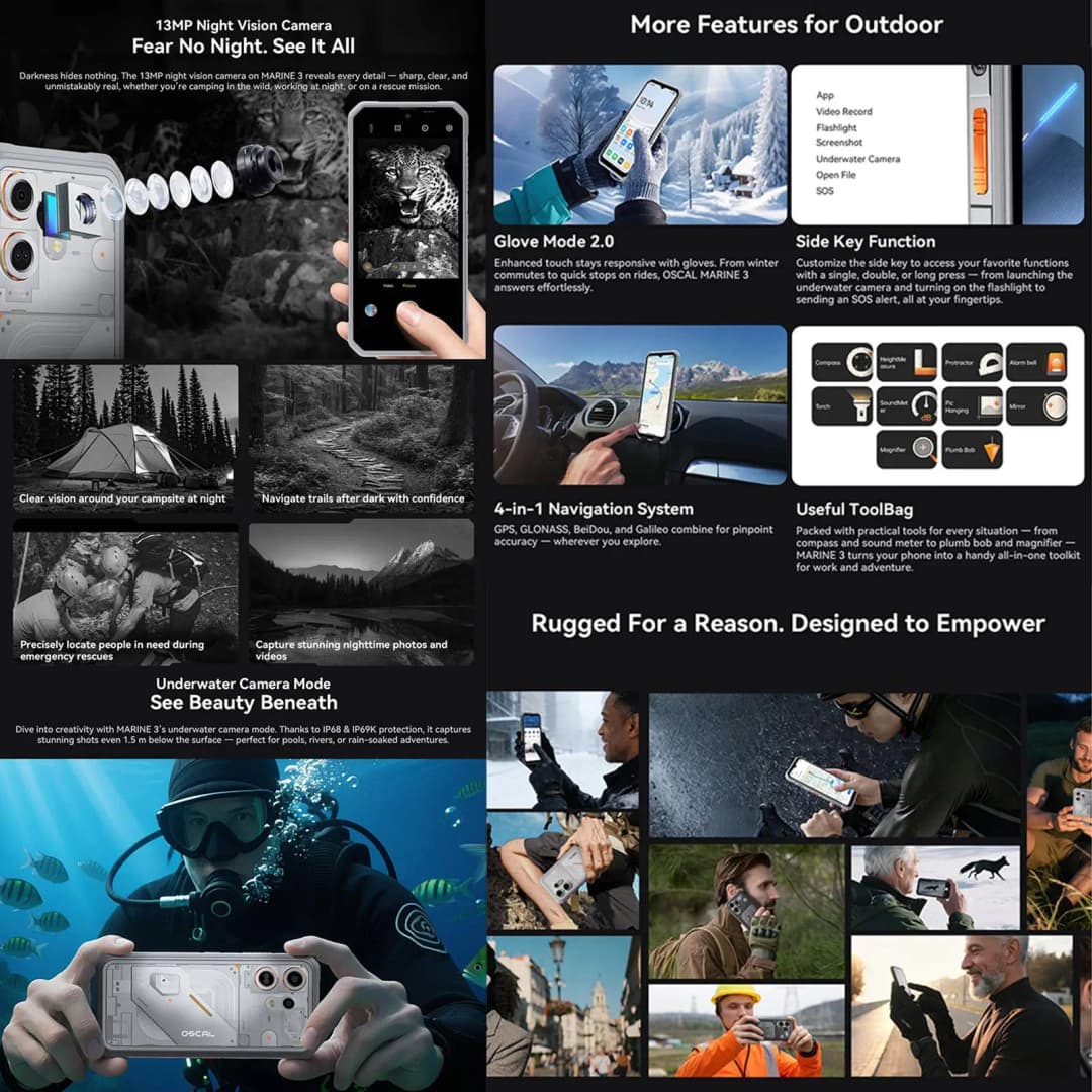 Blackview Oscal Marine 3 Smartphone 6.56" HD 90Hz Display Helio 81 8GB+128GB/ 256GB 16MP Camera 5000mAh Android 16 4G Mobile - 3