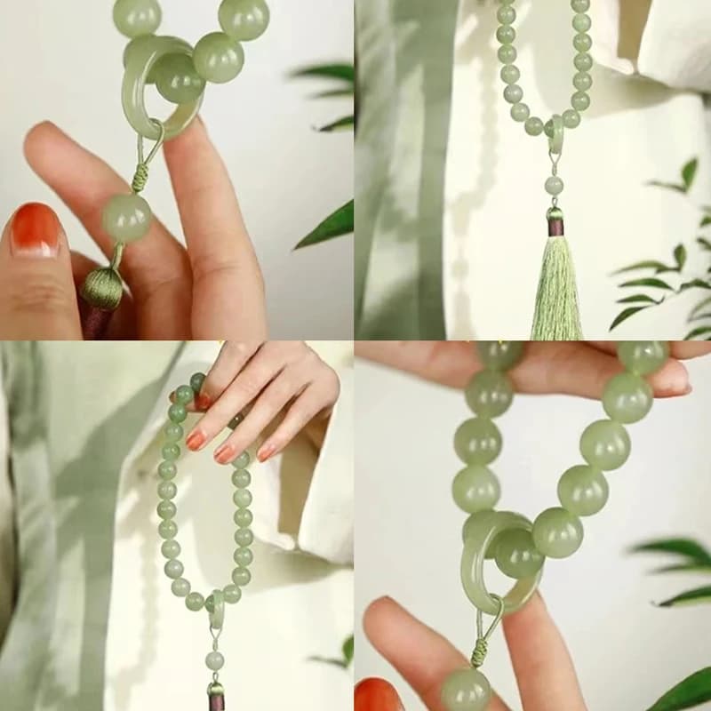 Green Jade Stone 12mm Beads Tassel Bracelet Necklace Tibetan Buddhist Mala Buddha Charm Rosary Yoga Men Woman Jewelry - 3