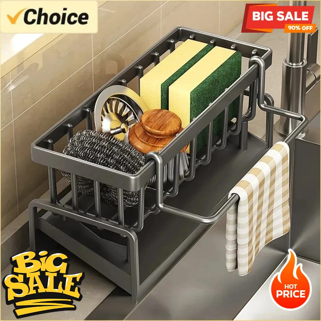 رف مطبخ بلاستيكي متعدد الوظائف لتخزين الصرف مع رف توابل لاصق بدون ثقب ورف استنزاف الحنفية بالوعة مع سنانير