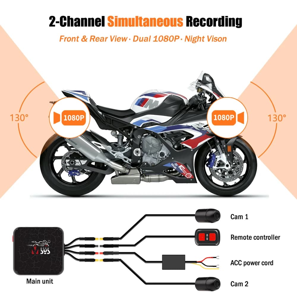 SYS VSYS Dual Motorcycle DVR 1080P Action Camera Recorder Front & Rearview Waterproof Motorcycle Dash Cam Black Night Vision Box - 3