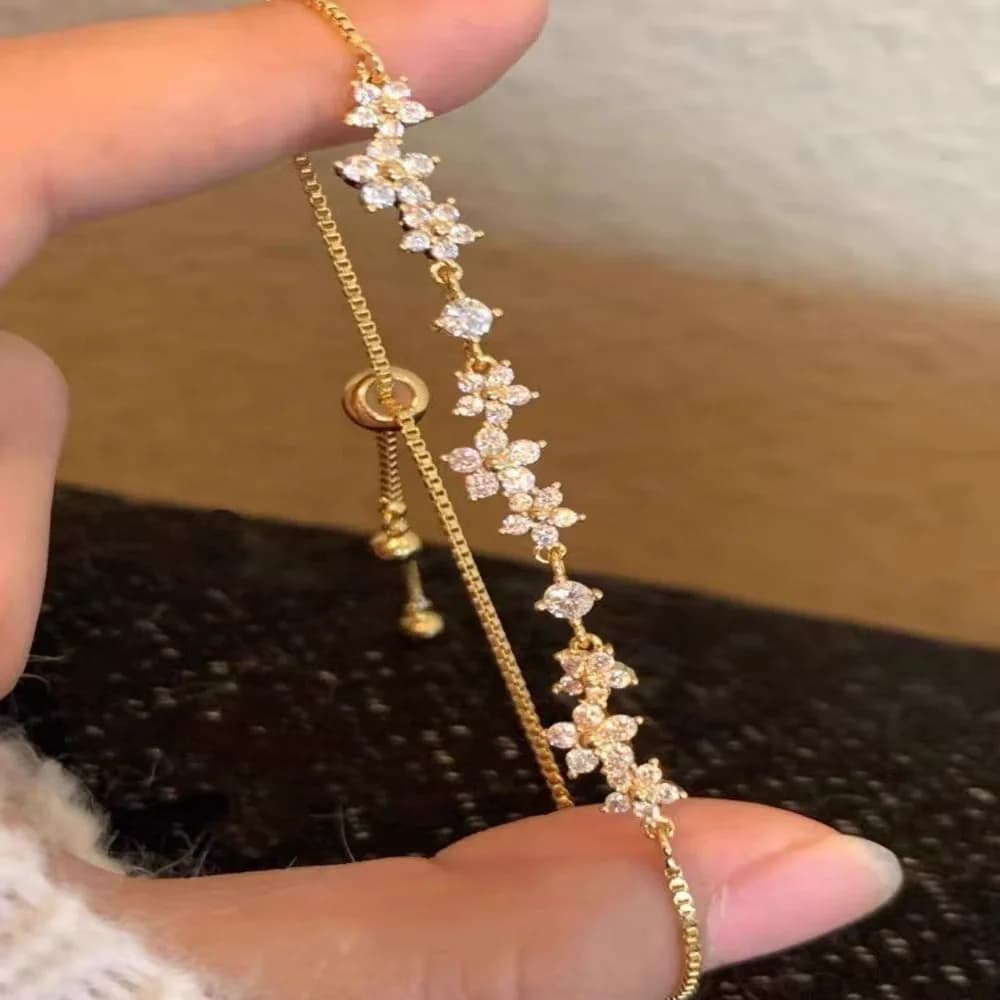 سوار من سبيكة الزنك، سوار زهرة زركون متلألئة، سوار يدوي الصنع من السبائك للارتداء اليومي، إكسسوارات موضة للحفلات