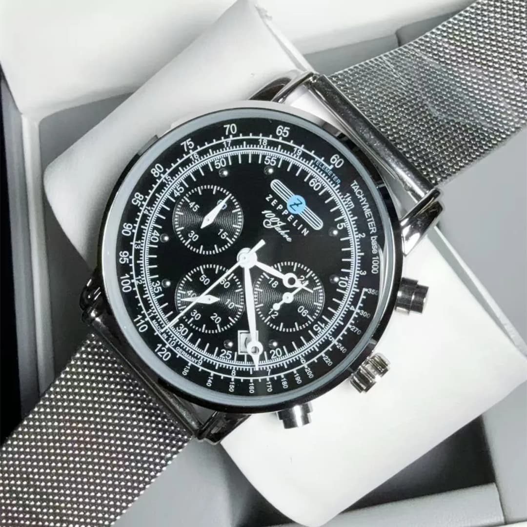 ساعة رجالية جديدة أنيقة من زيبلين بثلاث عيون وثواني متحركة، ساعة كرونوغراف متعددة الوظائف للأعمال والترفيه بحركة كوارتز - 6