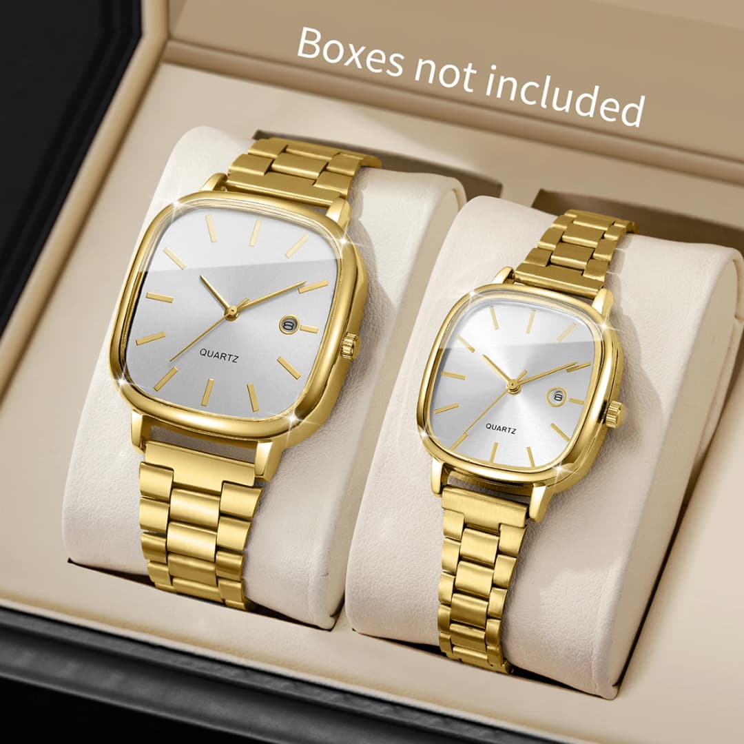 2PCS Fashion Square Dial Couple's Wristwatches Men Women Casual Daily Calendar Watch Relojs (Without Box) - 3