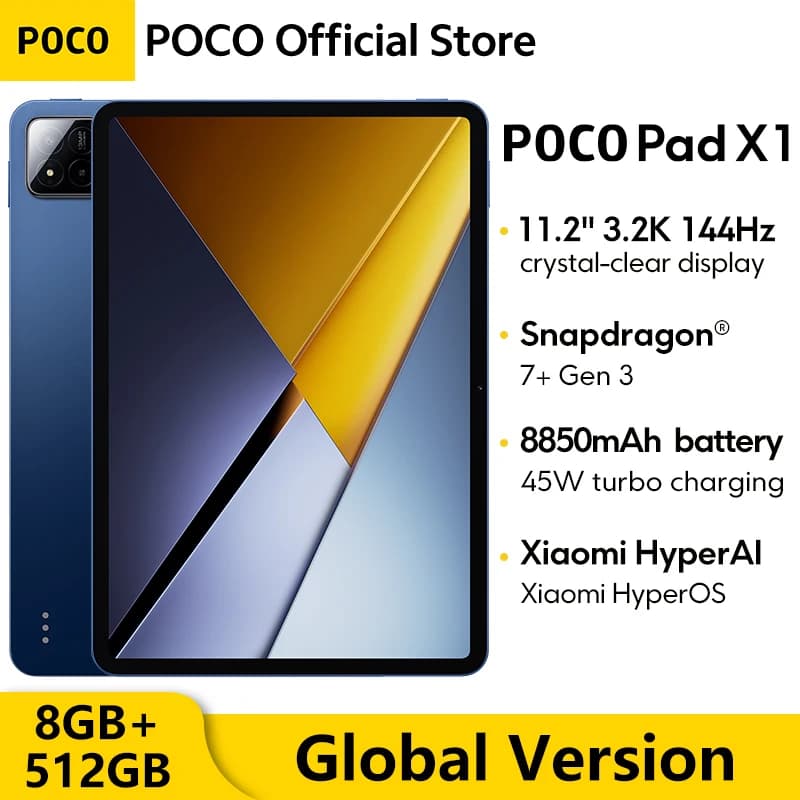 جديد جهاز لوحي POCO PAD X1 نسخة عالمية 11.2 بوصة 3.2K شاشة 144 هرتز للعناية بالعين سناب دراجون 7+ الجيل 3 WIFI 6E بطارية 8850 مللي أمبير