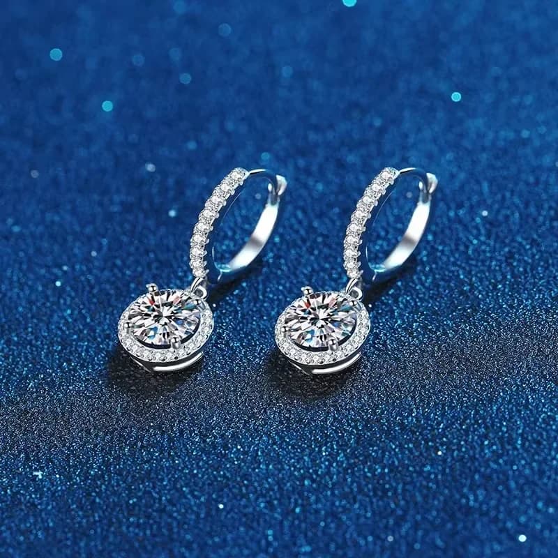 925 Sterling Silver 1 Carat Moissanite Round Earrings for Women Luxury Evening Style - 6