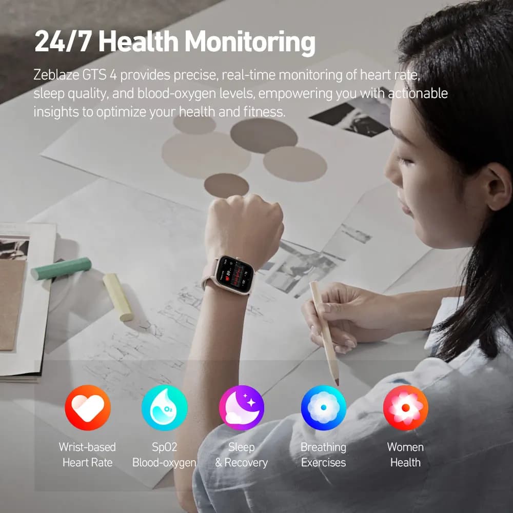 Zeblaze GTS 4 Voice Calling Smart Watch 1.94" HD AMOLED Display 100+ Sports Modes Heart Rate SpO2 Health Monitoring Smartwatch - 5
