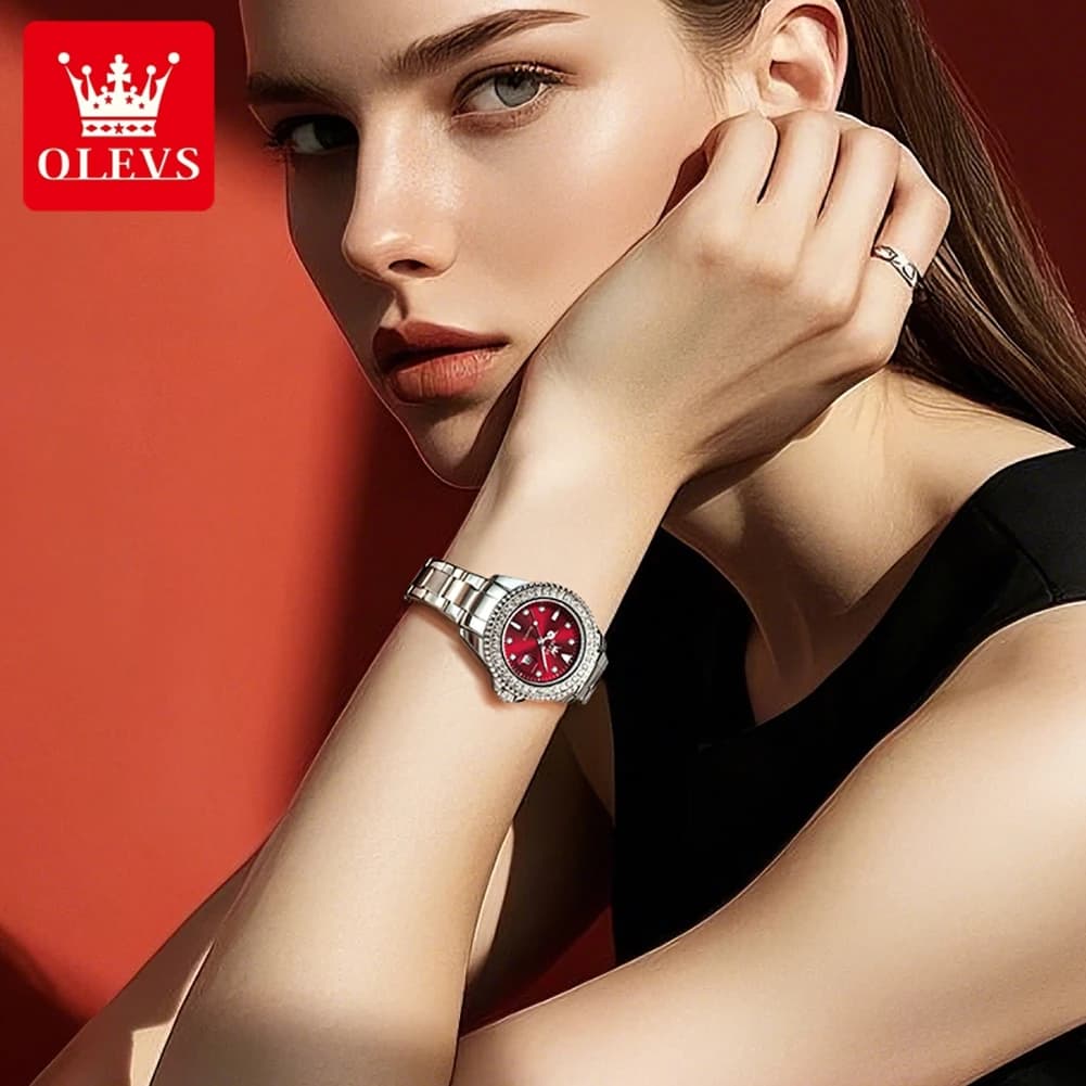 ساعة OLEVS 9945 الأصلية مرصعة بالألماس للنساء، ساعات كوارتز فاخرة وأنيقة، مقاومة للماء، ساعات يد نسائية من الفولاذ المقاوم للصدأ - 6