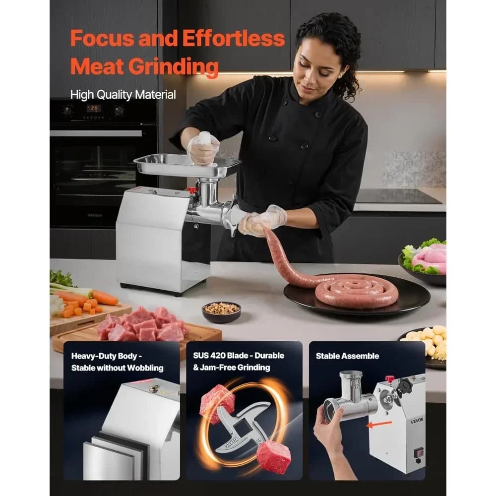 Commercial Electric Meat Grinder 7 lbs/min #12 Stainless Steel Mincer with Complete Accessories VEVOR 7 lbs/min Electric - 6