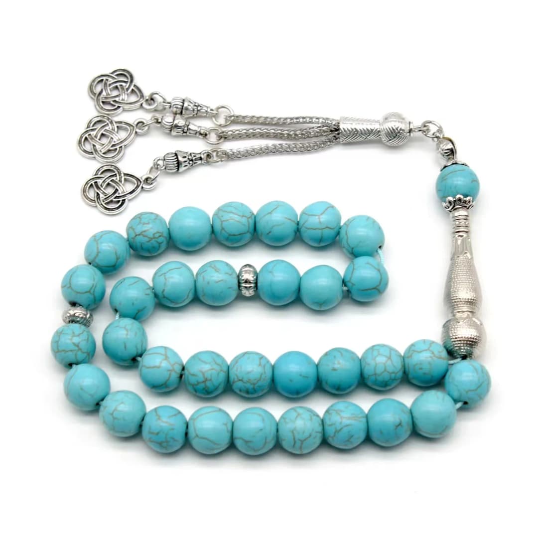 Tasbih turquoise Natural Gemstone 33 Beads Muslim Prayer Beads Metal Tassel with Islamic Gifts for Dhikr Namaz Meditation