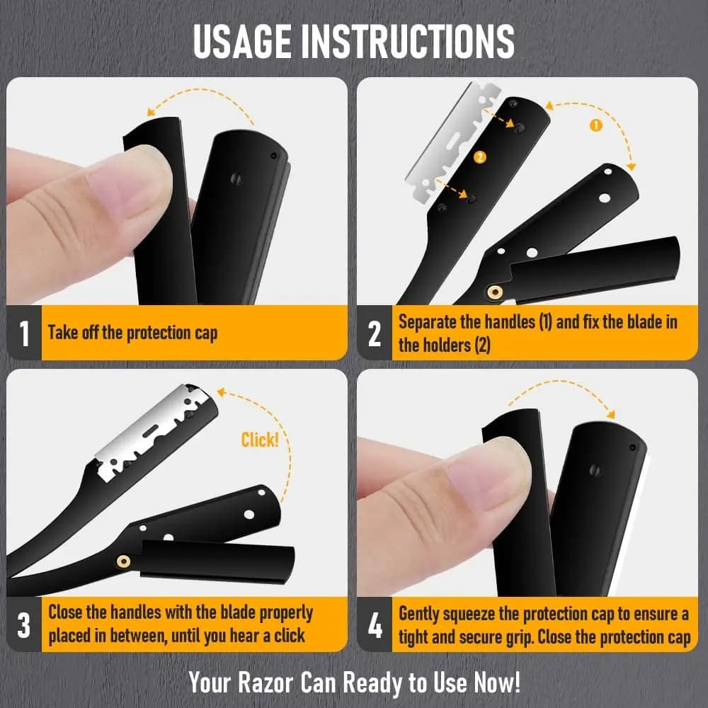 Men's Shaver Straight Edge Barber Razor Knives Manual Beard Shaving And Care Replaceable Blades Shavette Gift For Men - 6
