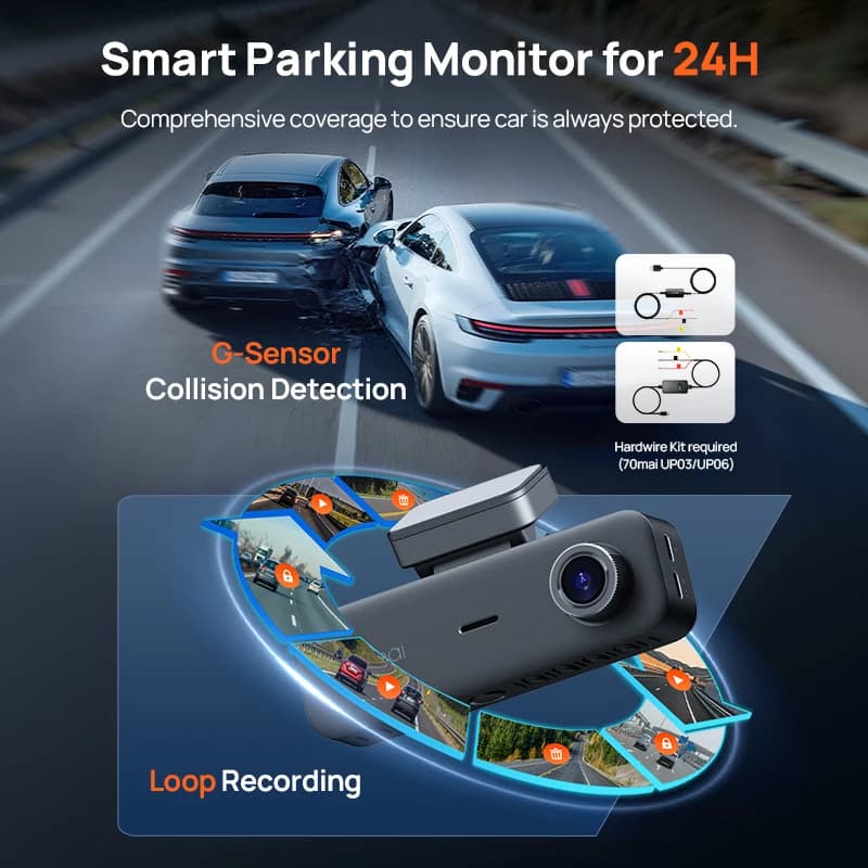 70mai 4K T800E كاميرا سيارة بثلاث قنوات أمامية وخلفية وداخلية 3 في 1 مع التحكم الصوتي ودعم موقف السيارة لمدة 24 ساعة ومكثف فائق وGPS 4K - 5