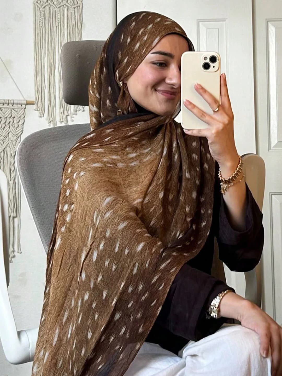 Bohemian Style Watercolor Deer Print Hijab Women Soft Islam Ramadan Muslim Hijabs Foulard Shawl Wrap Scarf Headscarf Scarves