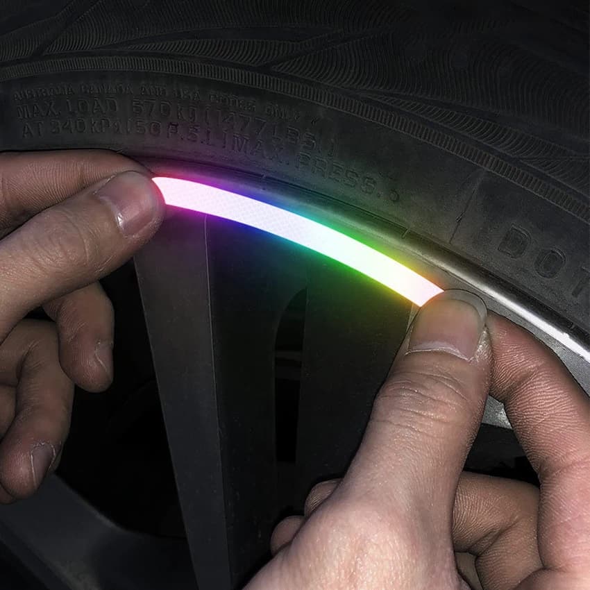 ملصقات تحذيرية عاكسة مضادة للتصادمات لدراجة نارية السيارة، عجلات الدراجة، ملحقات تزيين السيارة بالليزر بسبعة ألوان - 5