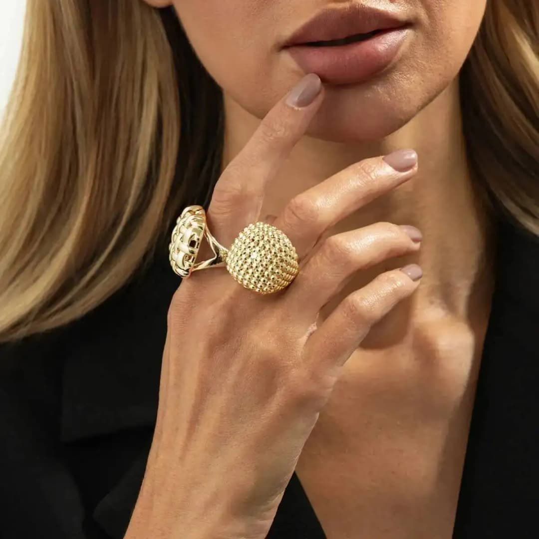 KunJoe 2Pcs/Set Luxury Geometric Adjustable Open Rings for Women Vintage Irregular Square Chunky Knuckle Ring Wedding Jewelry - 3