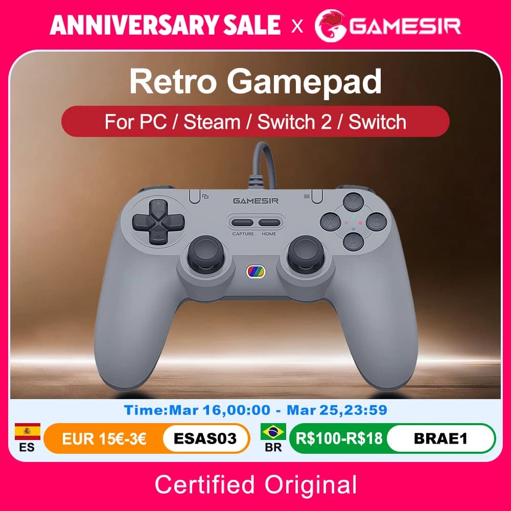 GameSir Retro Gamepads Wired Controller for PC Windows Steam Switch Controle Hall Effect stick 2 Mappable Buttons Tegenaria Lite