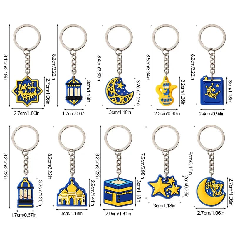 10pcs/set Eid Mubarak Keychain Islamic Muslim Party Gifts Moon Lantern Hanging Ornaments Ramadan Kareem Bag Pendent Decoration - 6