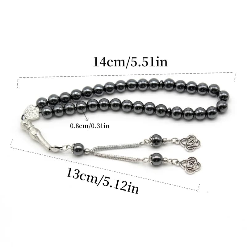 حجر المرارة الأسود الرائع 8 مم 33 حبات المسبحة مطرز سوار خرز الصلاة العربية التركية الإسلامية - 3