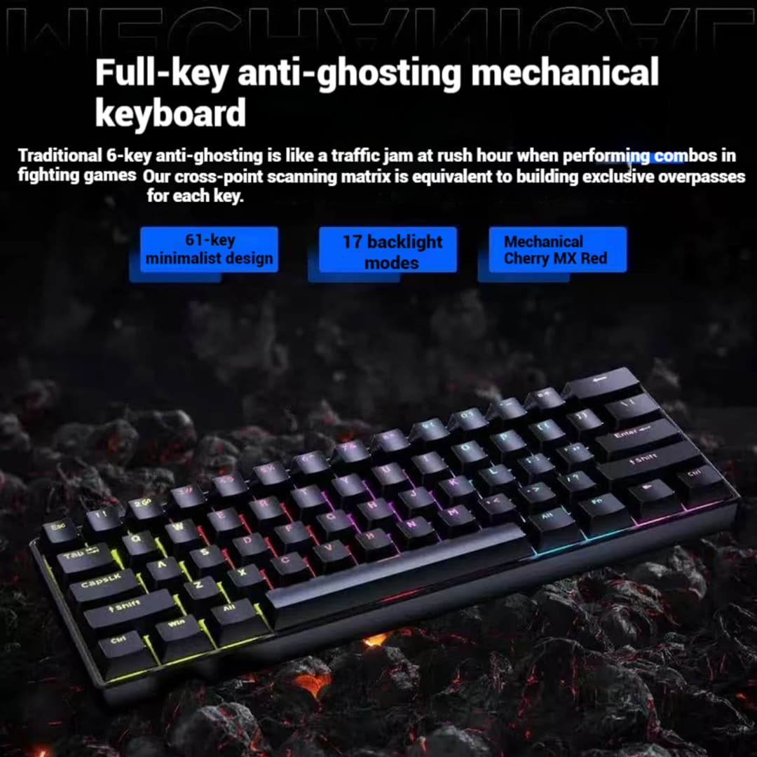 2026 New USB Gaming Mechanical Mini Keyboard Red Switch RGB Backlit 61 Keys Wired Feel for Game/Office - 2