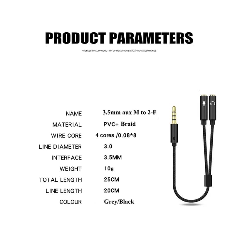 Headset Splitter 3.5mm Audio+Mic Stereo Headphone Splitter Audio 3.5mm 4 Pole Jack Y Cable for PS4,PC Gaming Headset,Xbox One - 6