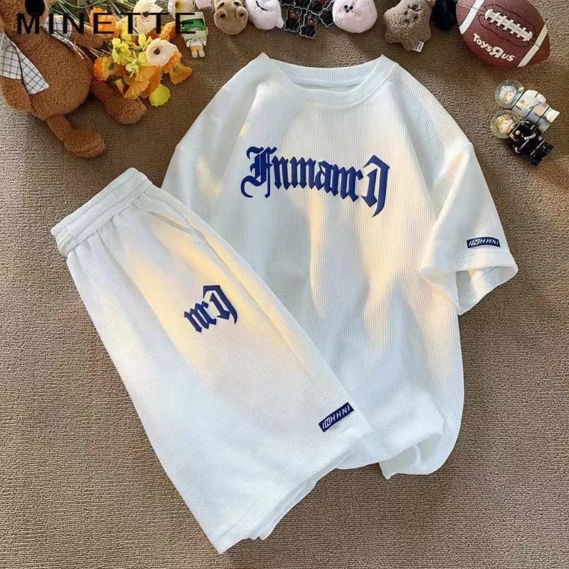 Cross-border Waffle Casual Summer Ice Silk Short-sleeved Sports Clothes Set Men's T-shirt Men's Clothing Set Matching - 5