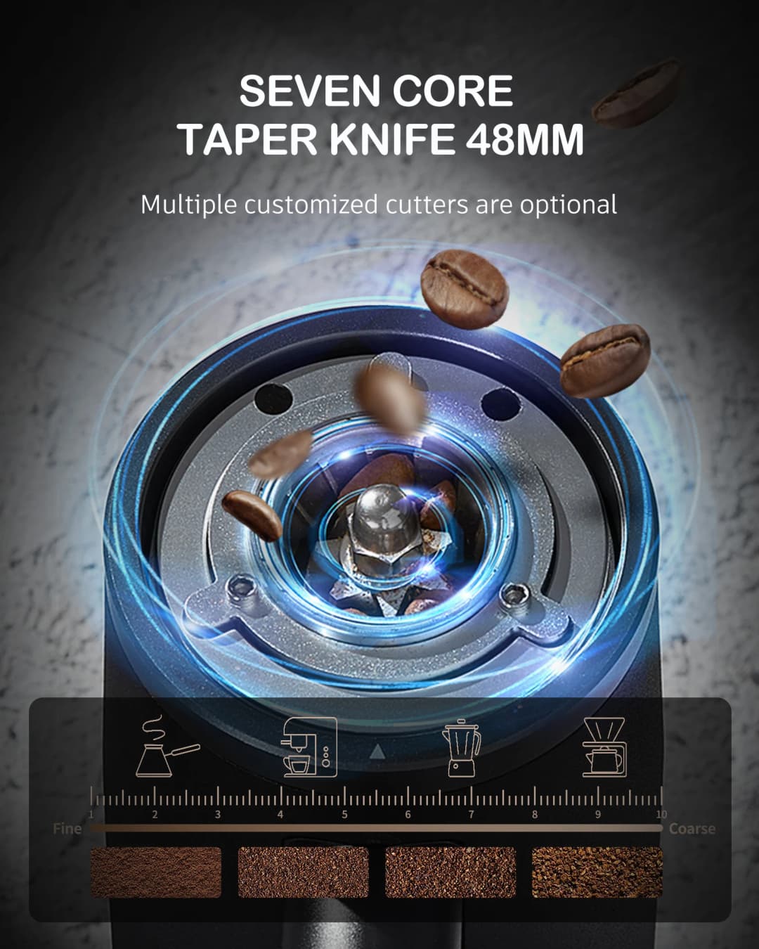 مطحنة قهوة من STARSEEKER EDGE، تيتانيوم، 48MM، إسبريسو، ضبط نعومة بلا درجات، كهربائية، أسود - 6