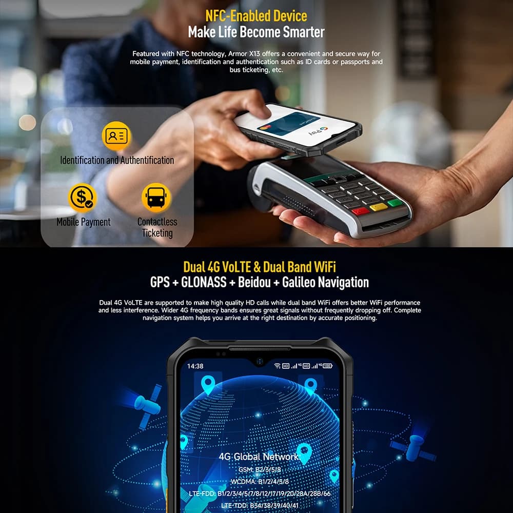 Ulefone Armor X13 Up to 12GB+64G Android 13， 6320mAh 50MP 6.52"NFC 4G ，GPS Global Version - 6