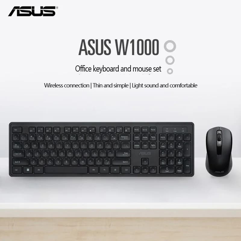 مجموعة لوحة مفاتيح لاسلكية ASUS W1000 خفيفة الوزن للجنسين وللمكتب والمنزل ومصممة بشكل مريح