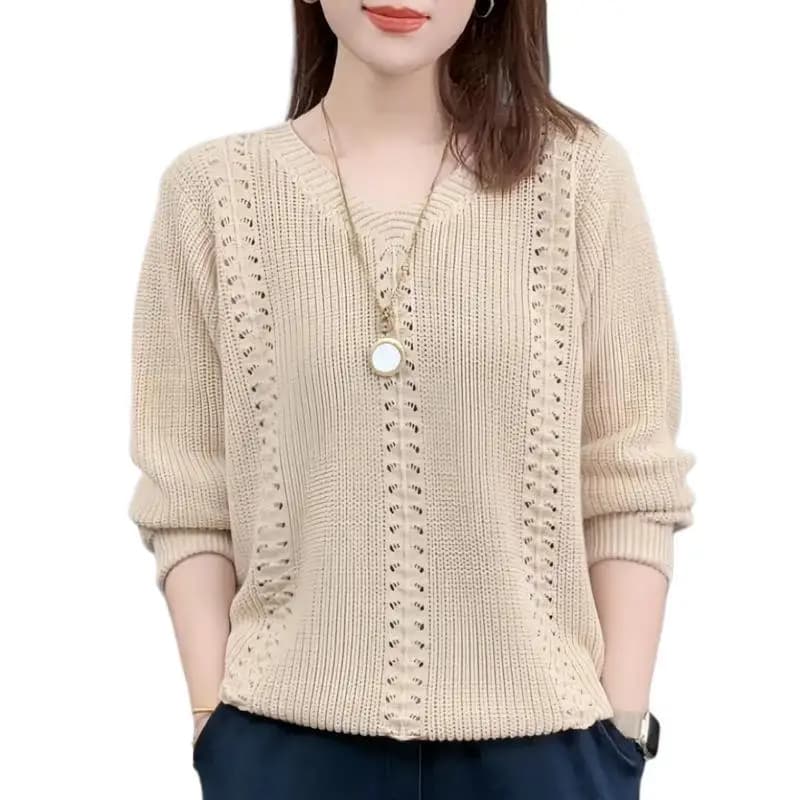 V-neck Knitted Sweater Autumn Popular Women's Clothing Foreign Style Inside with Solid Color Bottoming Shirt Top Jumpe Homme - 5