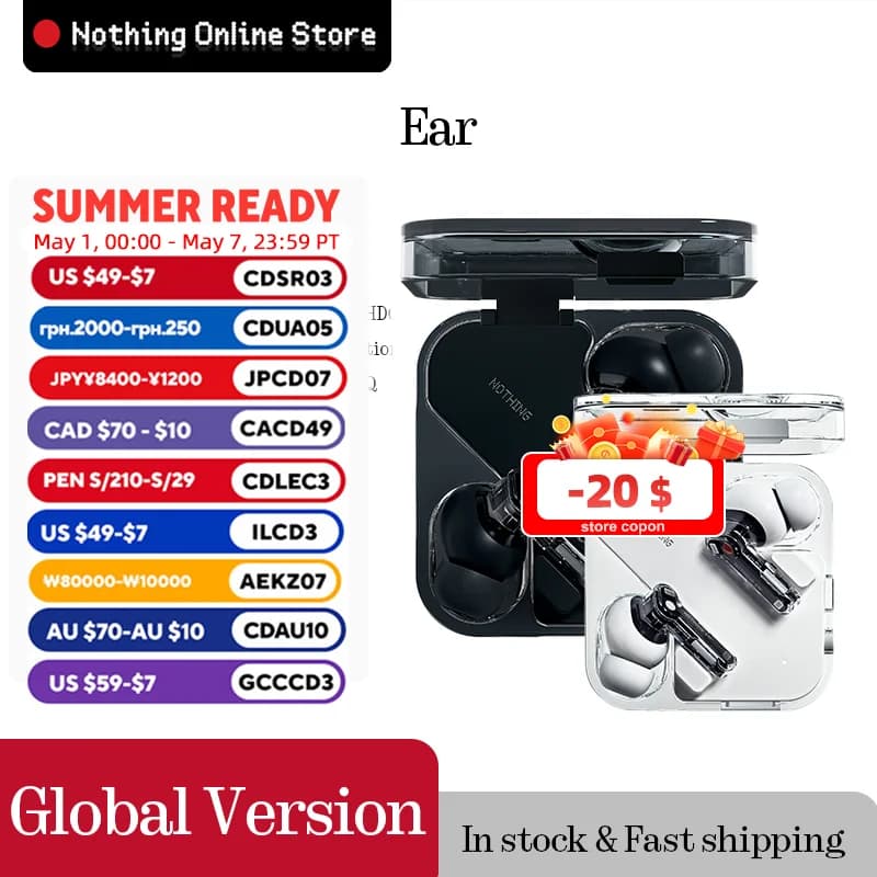 In stock Global Version Nothing Ear 45 dB ANC 11mm driver 24-bit Hi-Res Audio with