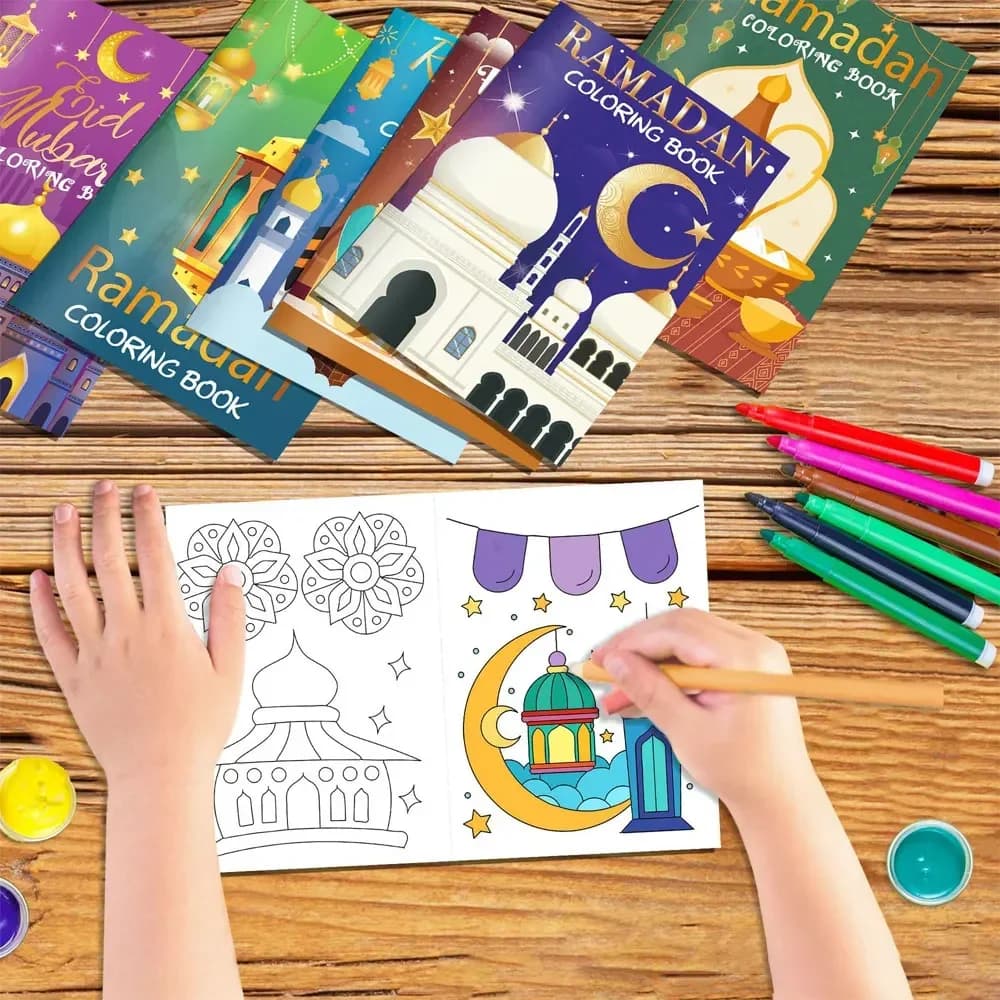 16PCS Ramadan Eid Mubarak Party Mini Coloring Book Graffiti Painting Book for Muslim Party Supplies - 4