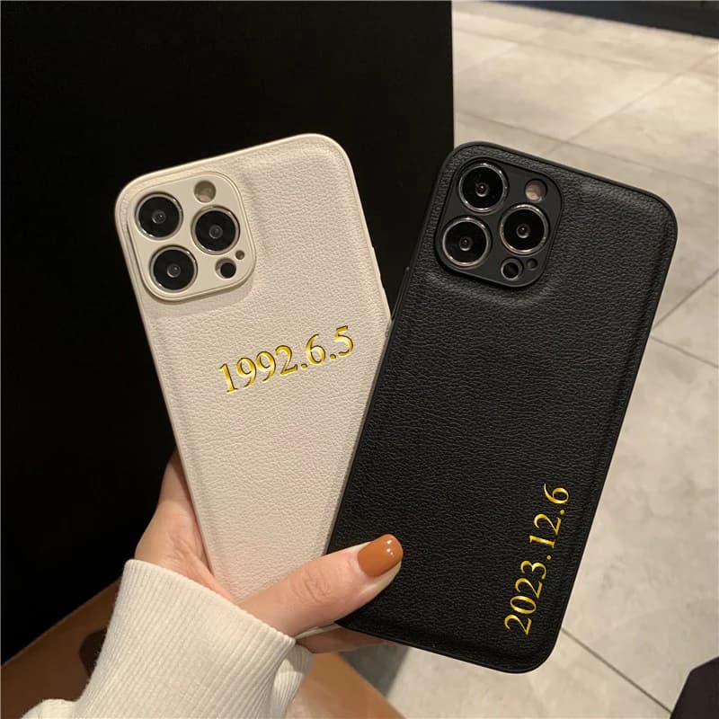 Personalised Customized Name Case For iPhone 17 16 15 14 13 12 11 Pro Max Initials Letters Leather Cover 13 15 16 17 Air Pro Max - 4